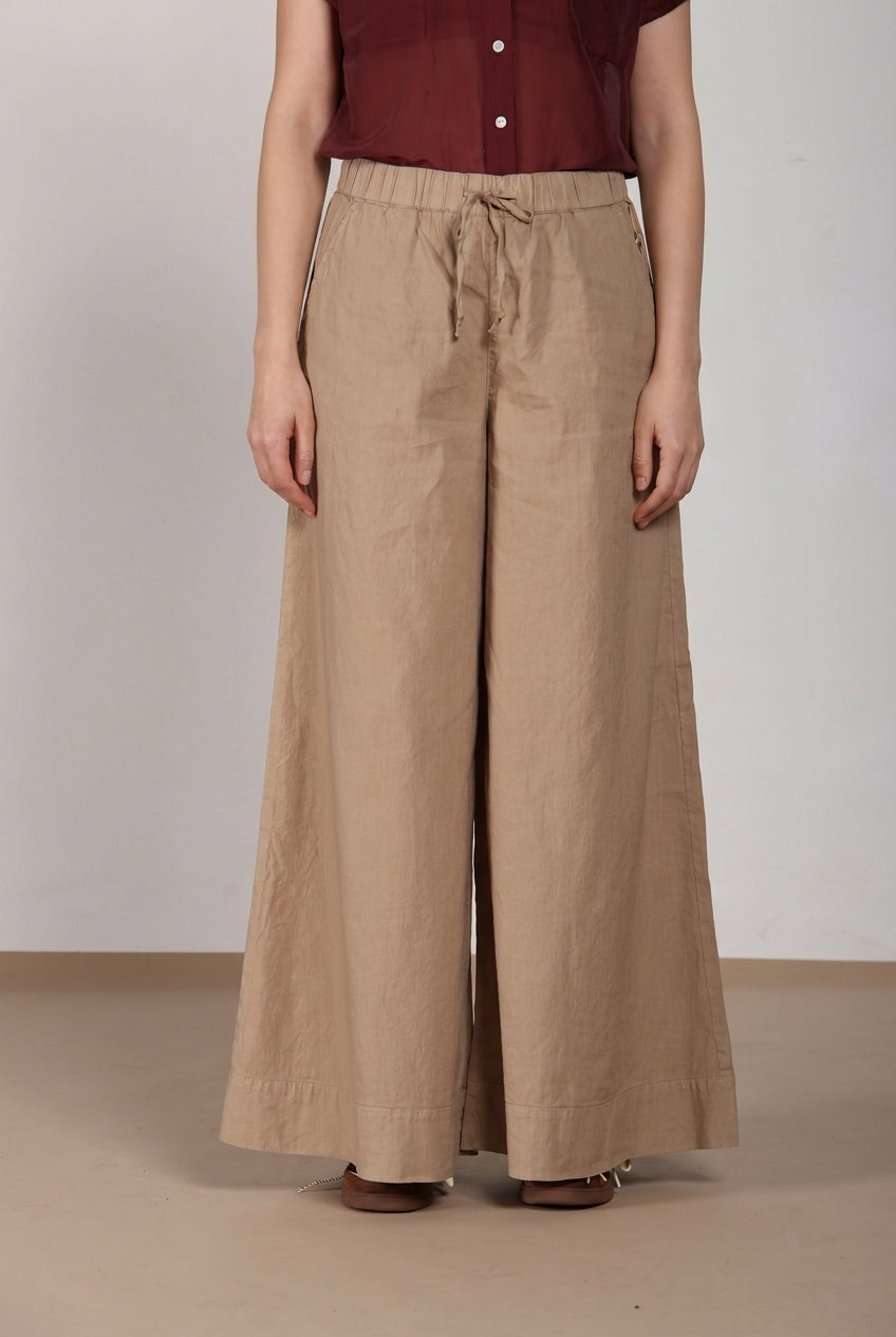 Portofino pantalón chino jogger mujer en tela de lino y algodón ligera wide leg