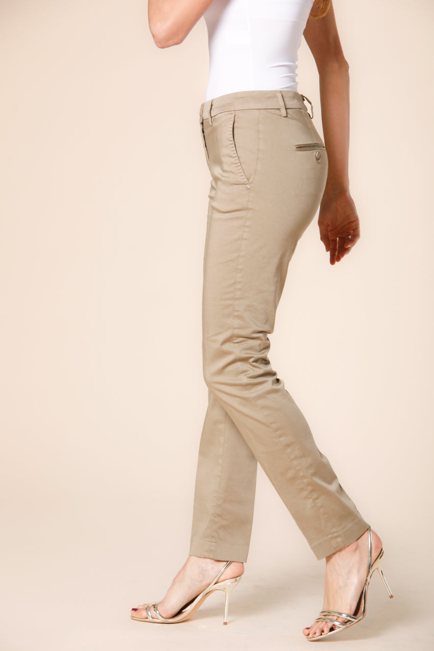 Image 4 of women's chino pants in rope colored stretch satin New York Slim model by Mason's