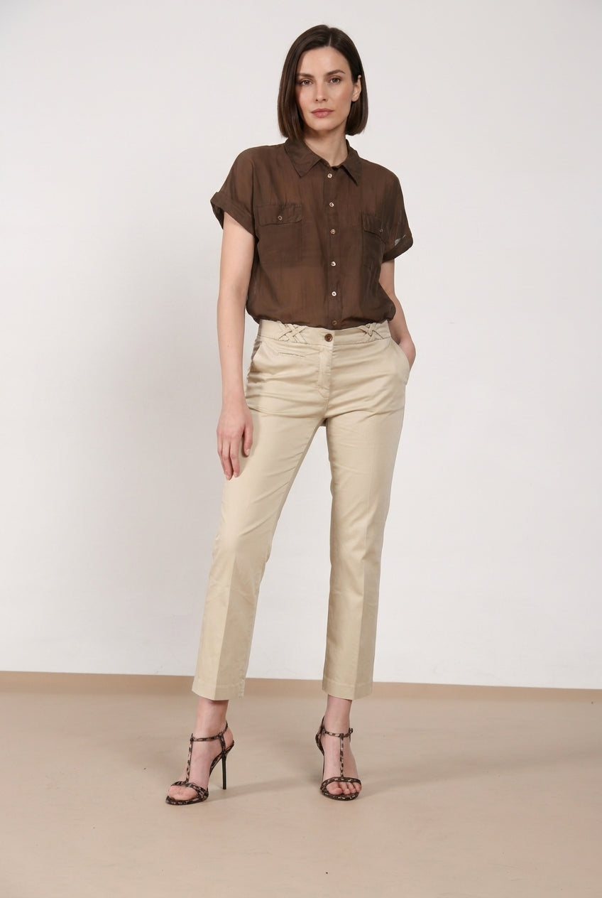 New York Trumpet pantalón chino mujer de satén elástico slim fit