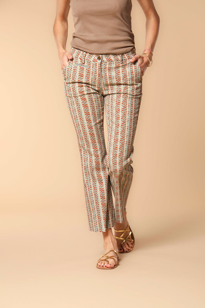 New York Trumpet pantalone chino donna in piquet con stampa slim fit
