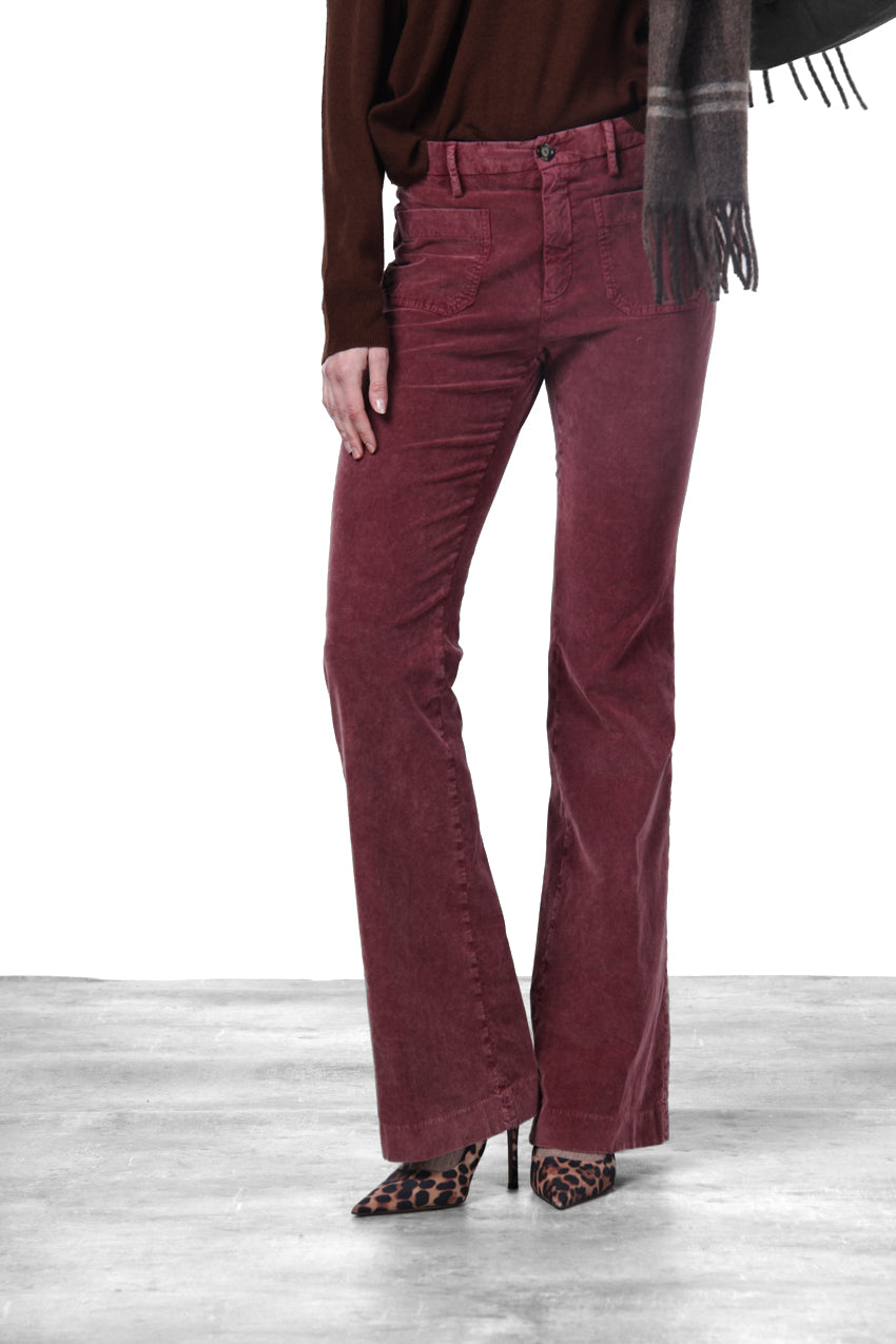New York Flare pantalone chino donna in velluto 1000 righe slim fit