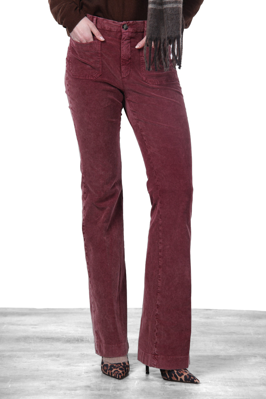 New York Flare pantalone chino donna in velluto 1000 righe slim fit