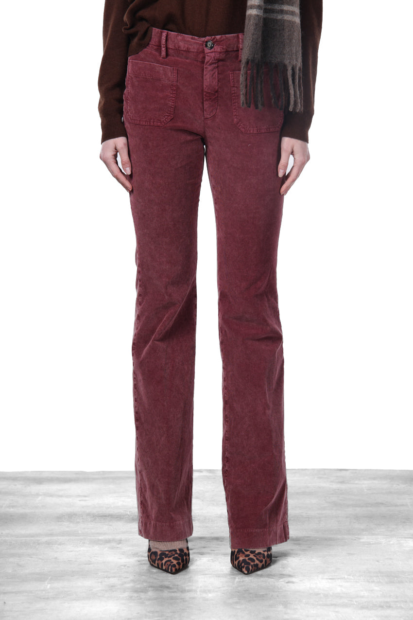 New York Flare pantalone chino donna in velluto 1000 righe slim fit