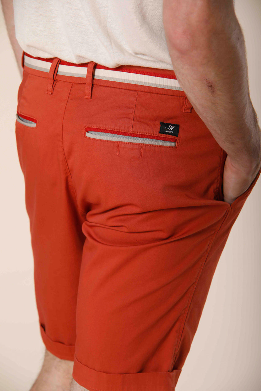 image 2 of men's chino bermuda in stretch satin london summer model in coral regular fit by mason's