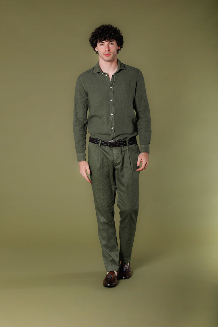 image 2 of men's long sleeve shirt in linen torino model in green regular fit by mason's