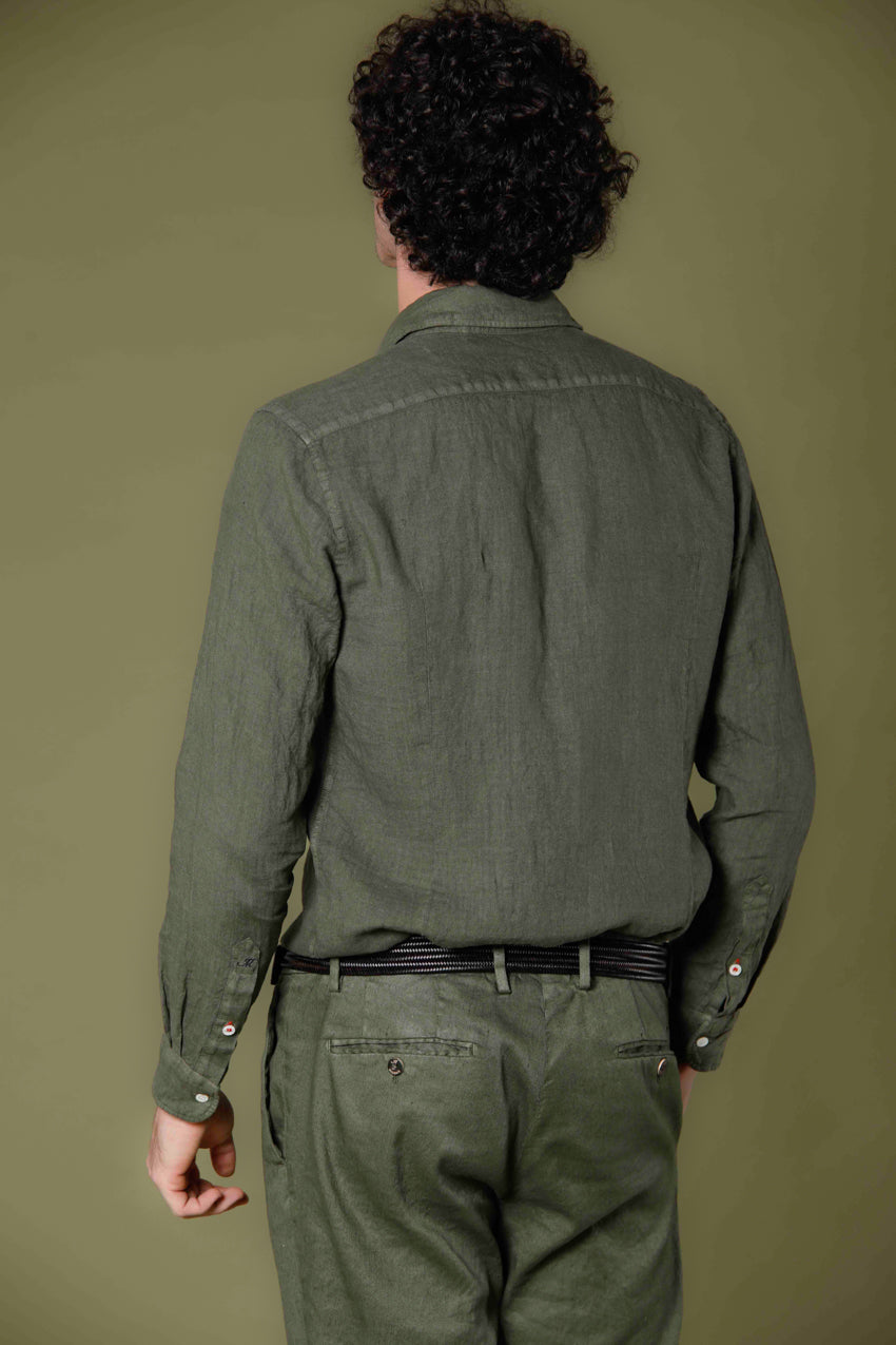 image 4 of men's long sleeve shirt in linen torino model in green regular fit by mason's