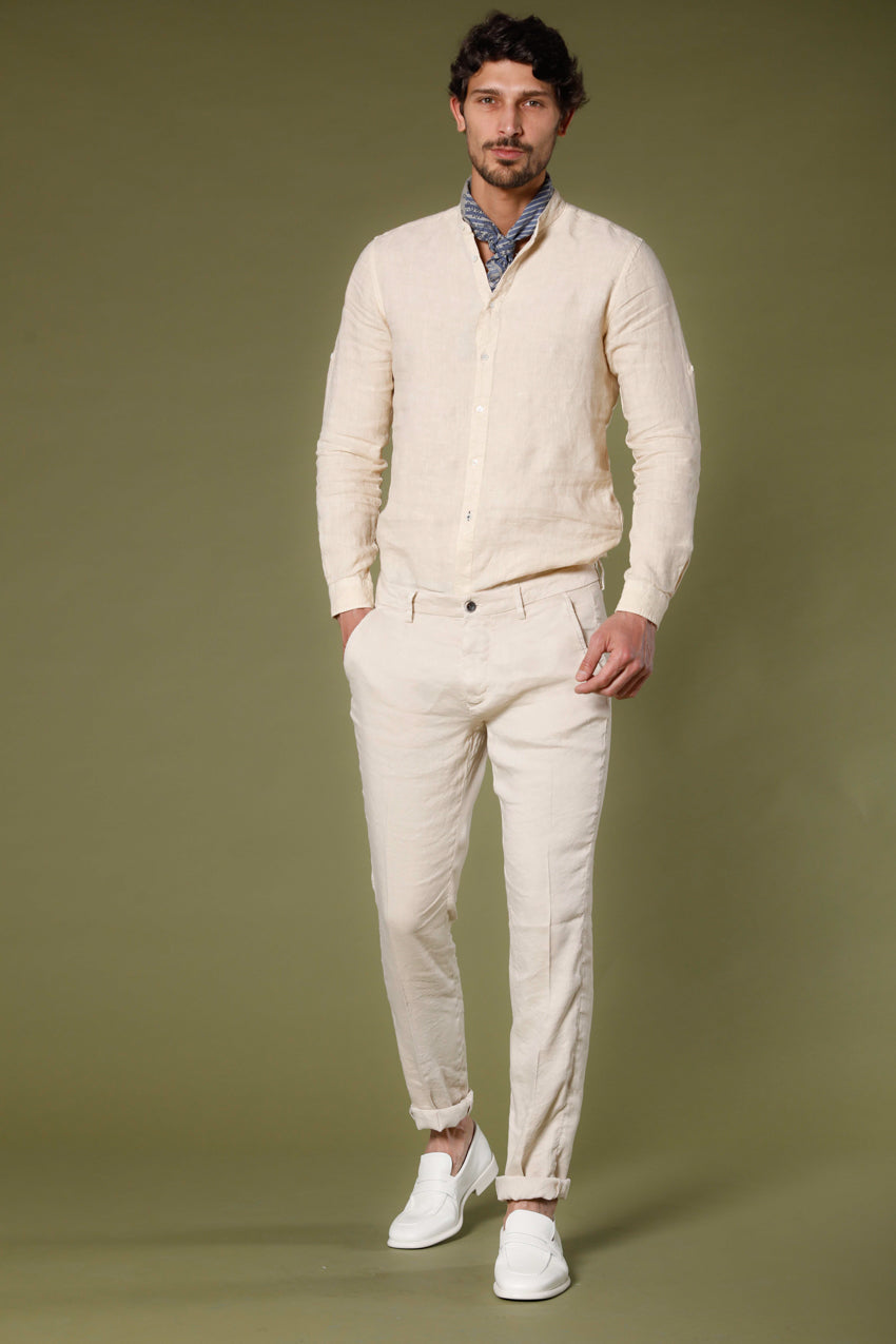 image 2 of men's long sleeve shirt in linen porto model in stucco regular fit by mason's