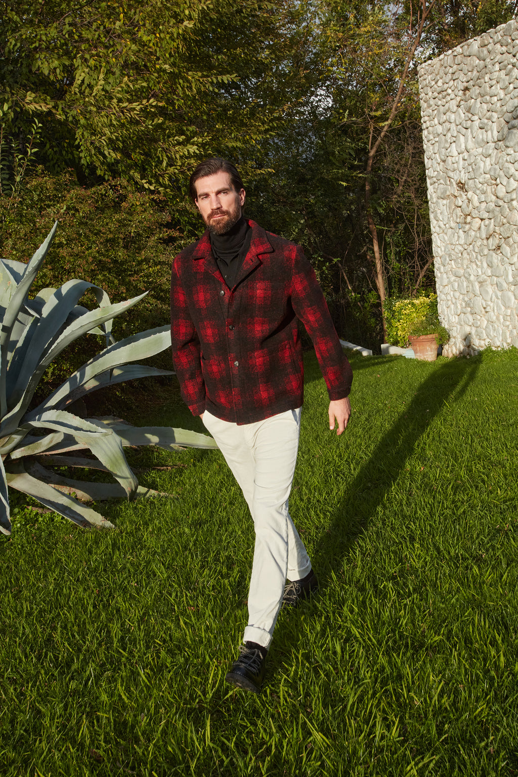 M74 Work Jacket field jacket uomo in panno quadro rosso