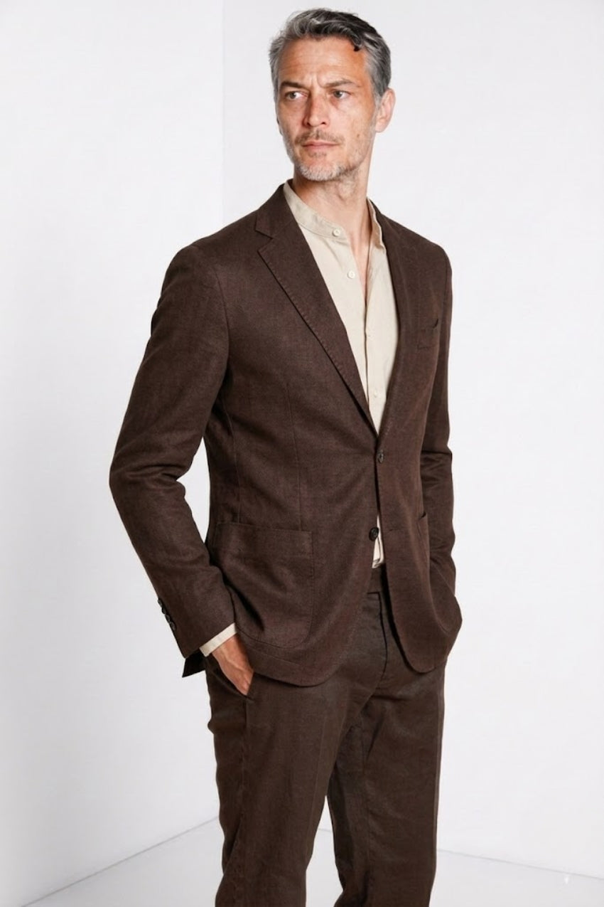 Da Vinci blazer uomo in twill di lino e cotone