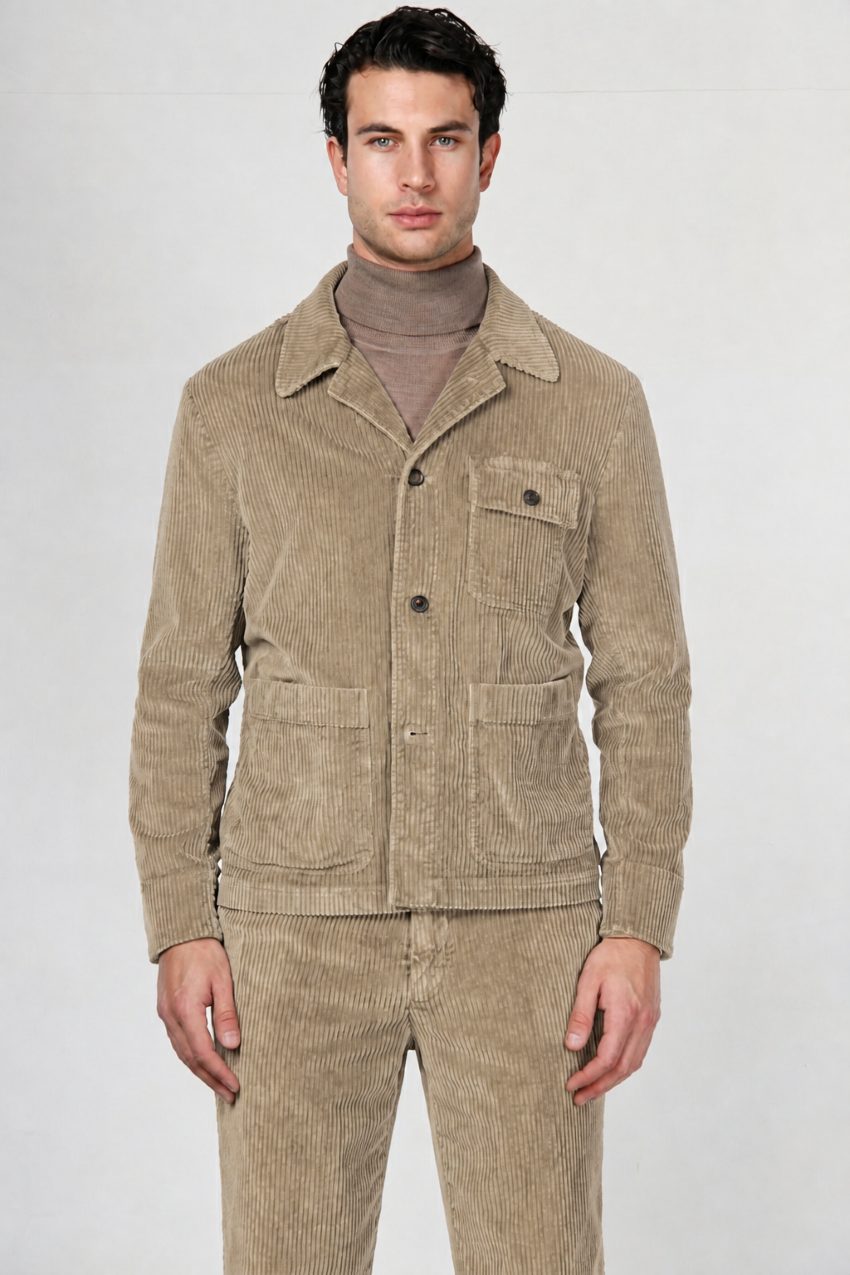Work Jacket Herren-Overshirt aus breit geripptem Samt