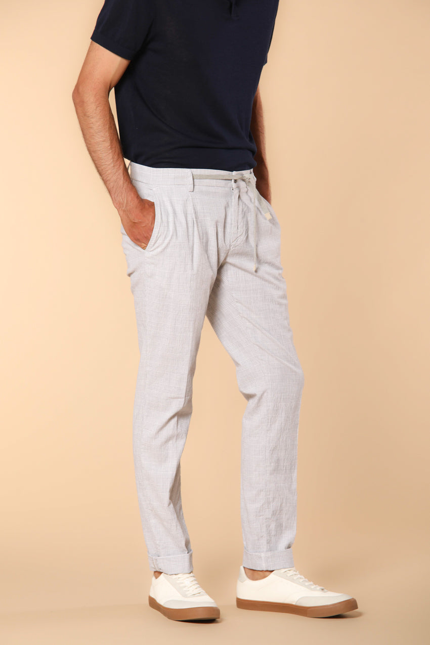 New York 1 Pinces City String pantalon chino homme en seersucker de coton à motif Prince de Galles Regular Fit