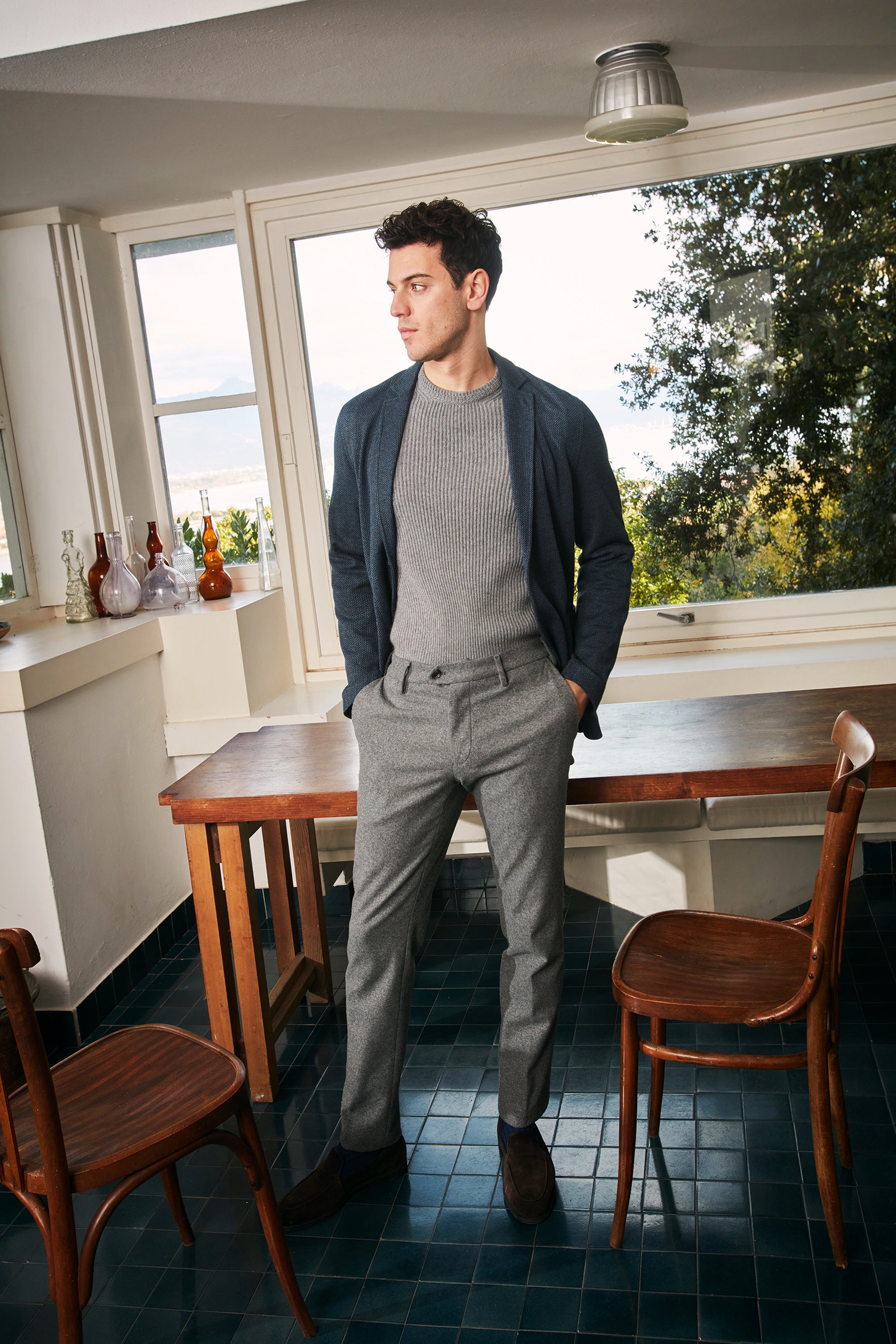 New York Sartoriale pantalon chino homme en jersey de flanelle regular fit