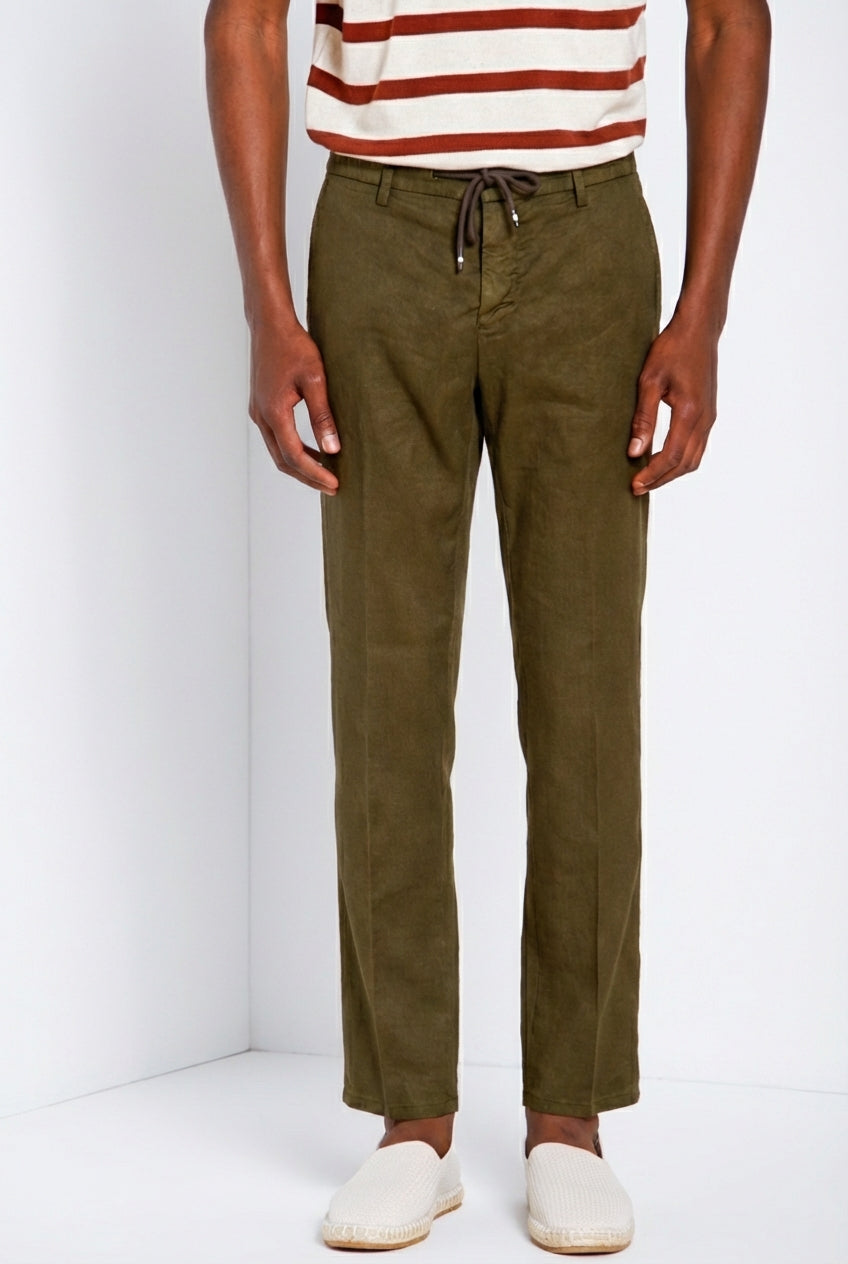 Milano Jogger pantalón chino hombre en sarga de lino y algodón extra slim fit