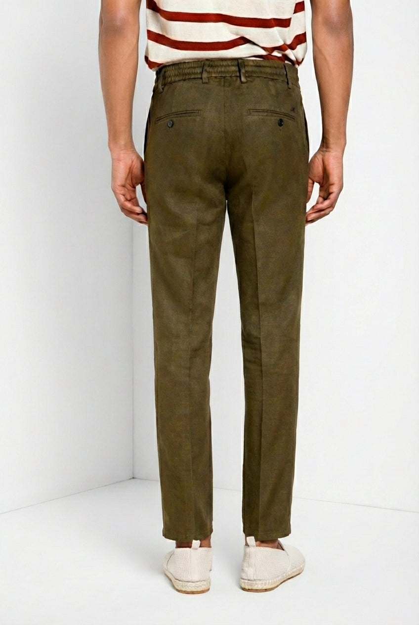 Milano Jogger pantalón chino hombre en sarga de lino y algodón extra slim fit