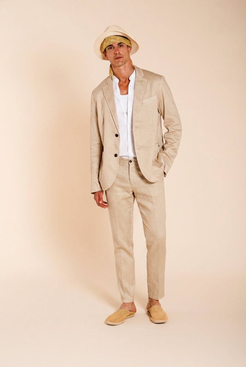 Milano Jogger men's chino pants in linen and cotton twill extra slim fit