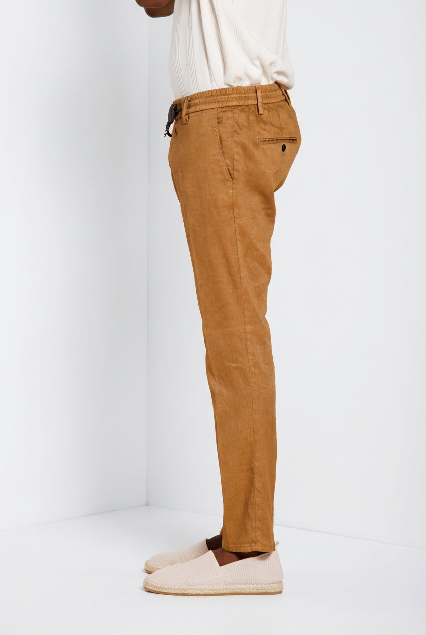 Milano Jogger men's chino pants in linen and cotton twill extra slim fit