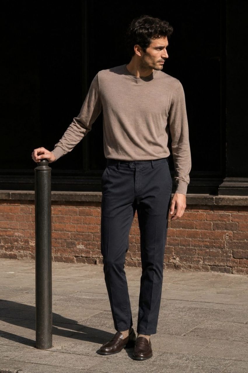 New York pantalón chino de hombre en gabardina stretch regular fit ①
