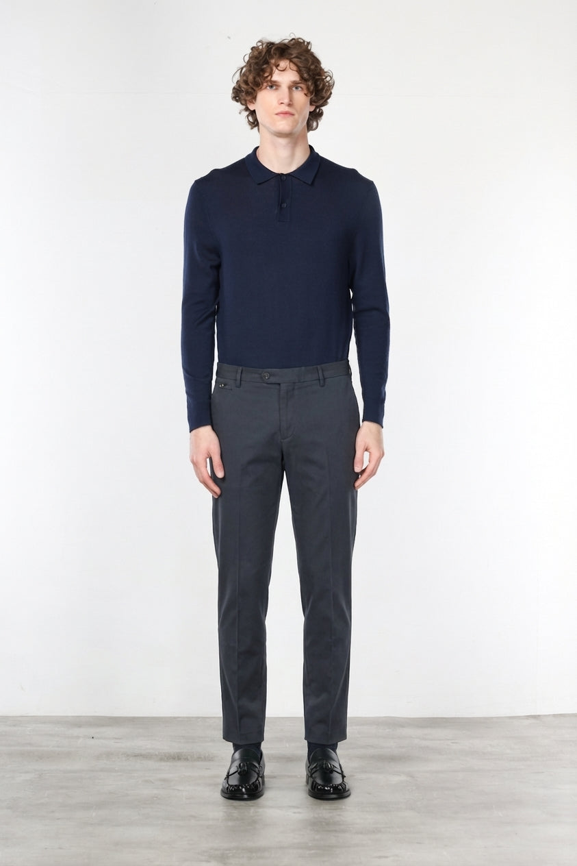 New York pantalone chino uomo in gabardina cotone e lana regular fit