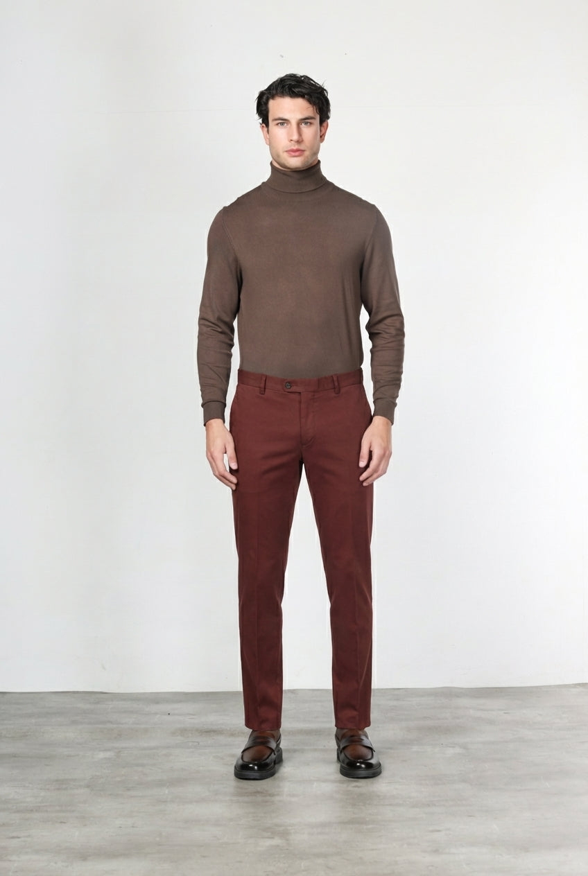 New York pantalón chino de hombre en gabardina de algodón y lana regular fit