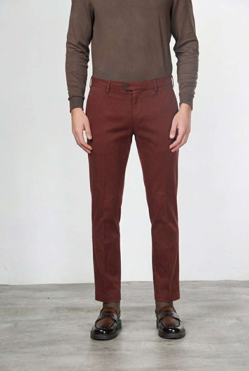 New York pantalón chino de hombre en gabardina de algodón y lana regular fit