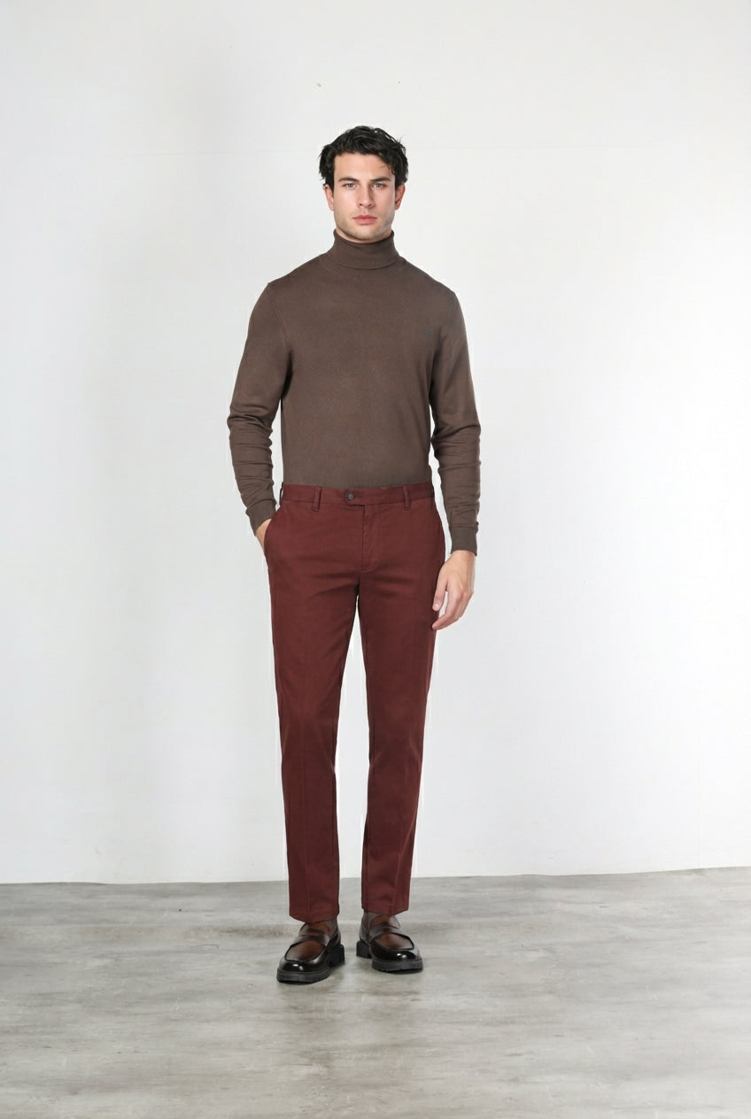 New York pantalón chino de hombre en gabardina de algodón y lana regular fit