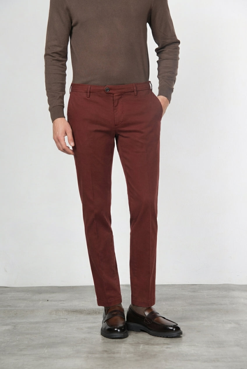 New York pantalón chino de hombre en gabardina de algodón y lana regular fit