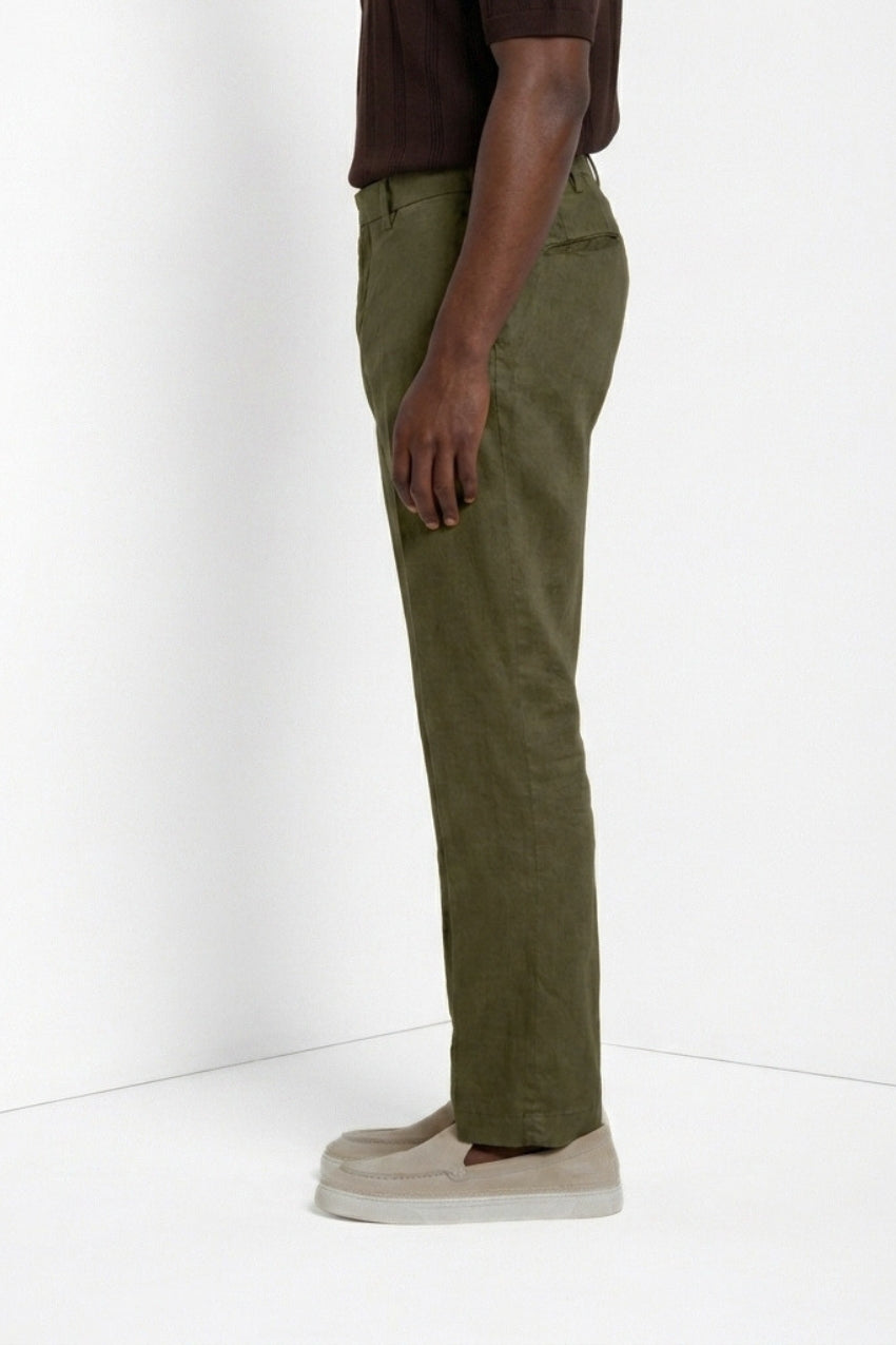 New York Icon Flex pantalón chino hombre en sarga de lino y algodón regular fit