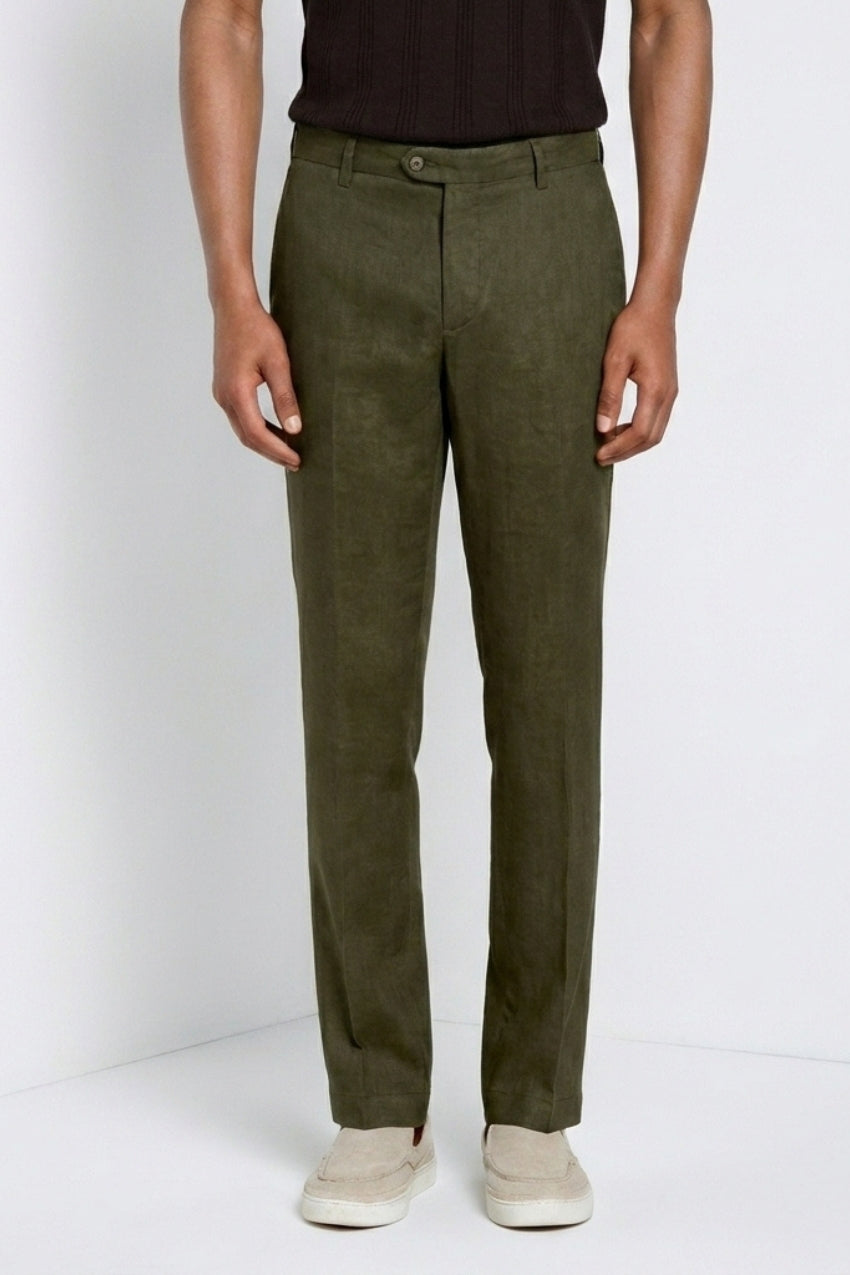New York Icon Flex pantalón chino hombre en sarga de lino y algodón regular fit