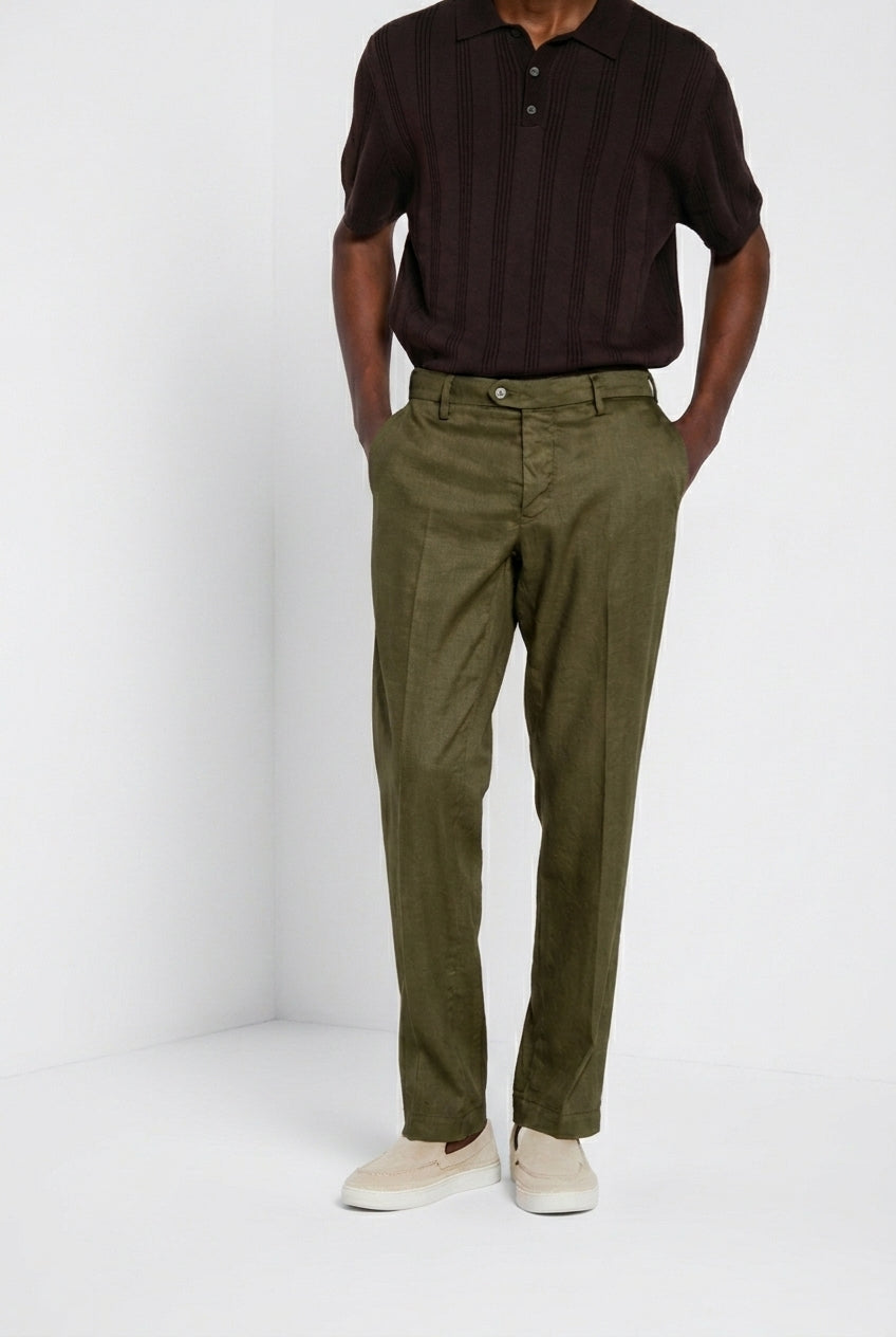 New York Icon Flex pantalón chino hombre en sarga de lino y algodón regular fit