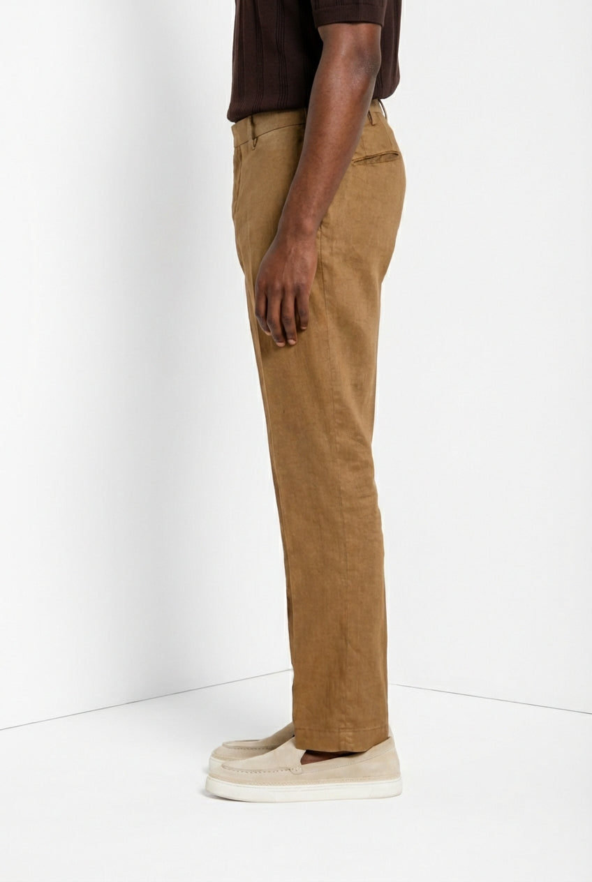 New York Icon Flex pantalón chino hombre en sarga de lino y algodón regular fit