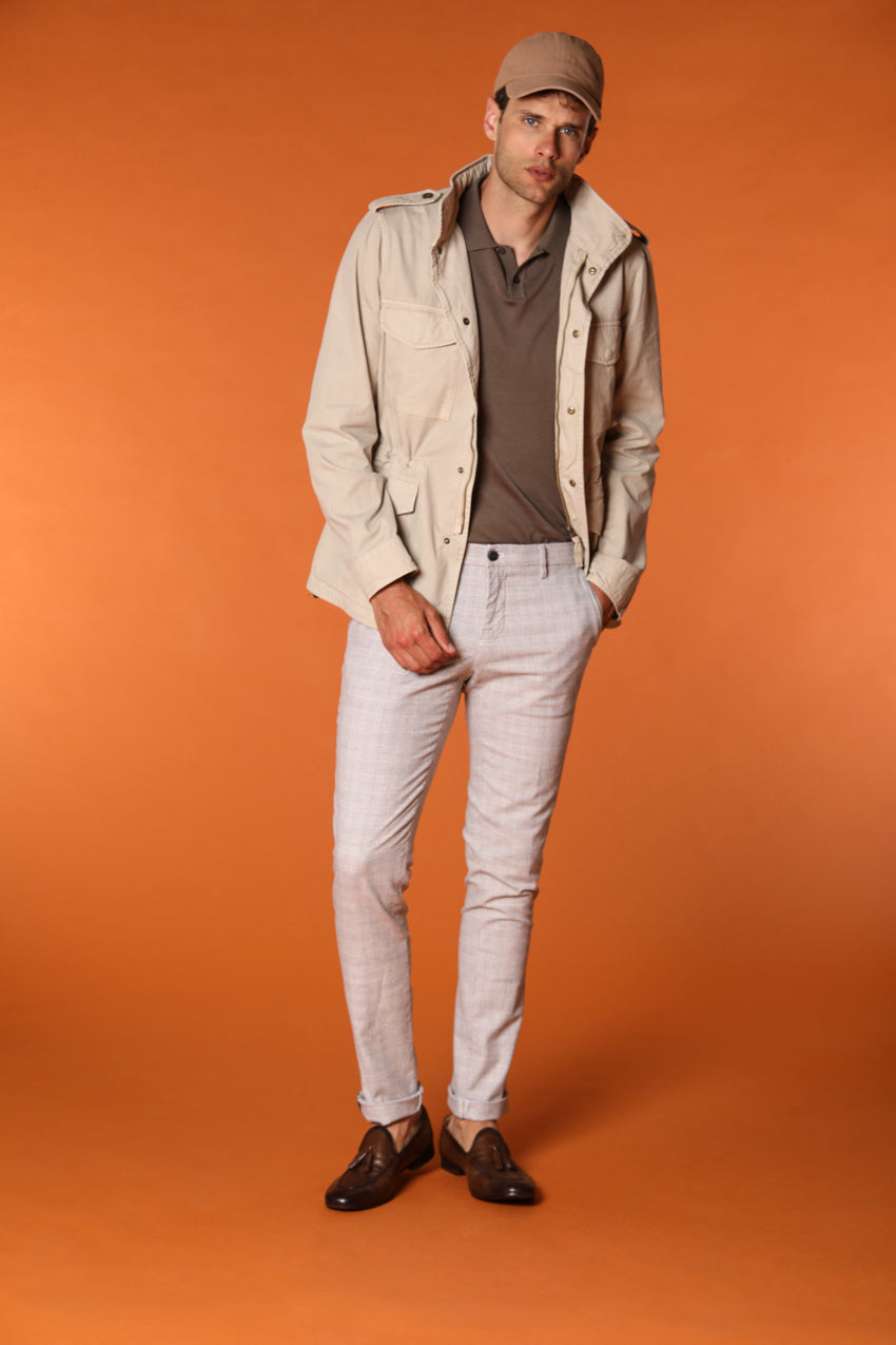 Milano men's chino pants with houndstooth pattern dark brown thread extra slim fit