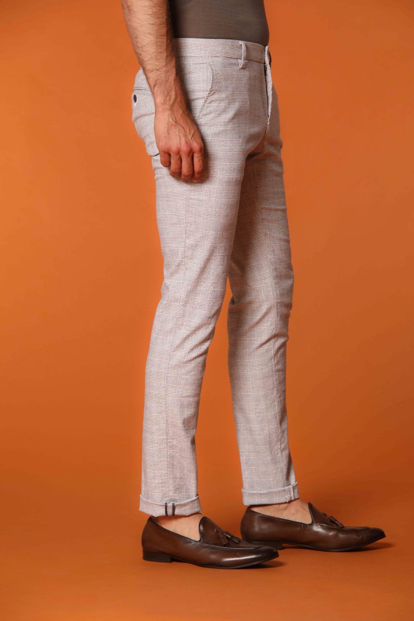 Milano men's chino pants with houndstooth pattern dark brown thread extra slim fit