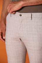 Milano men's chino pants with houndstooth pattern dark brown thread extra slim fit