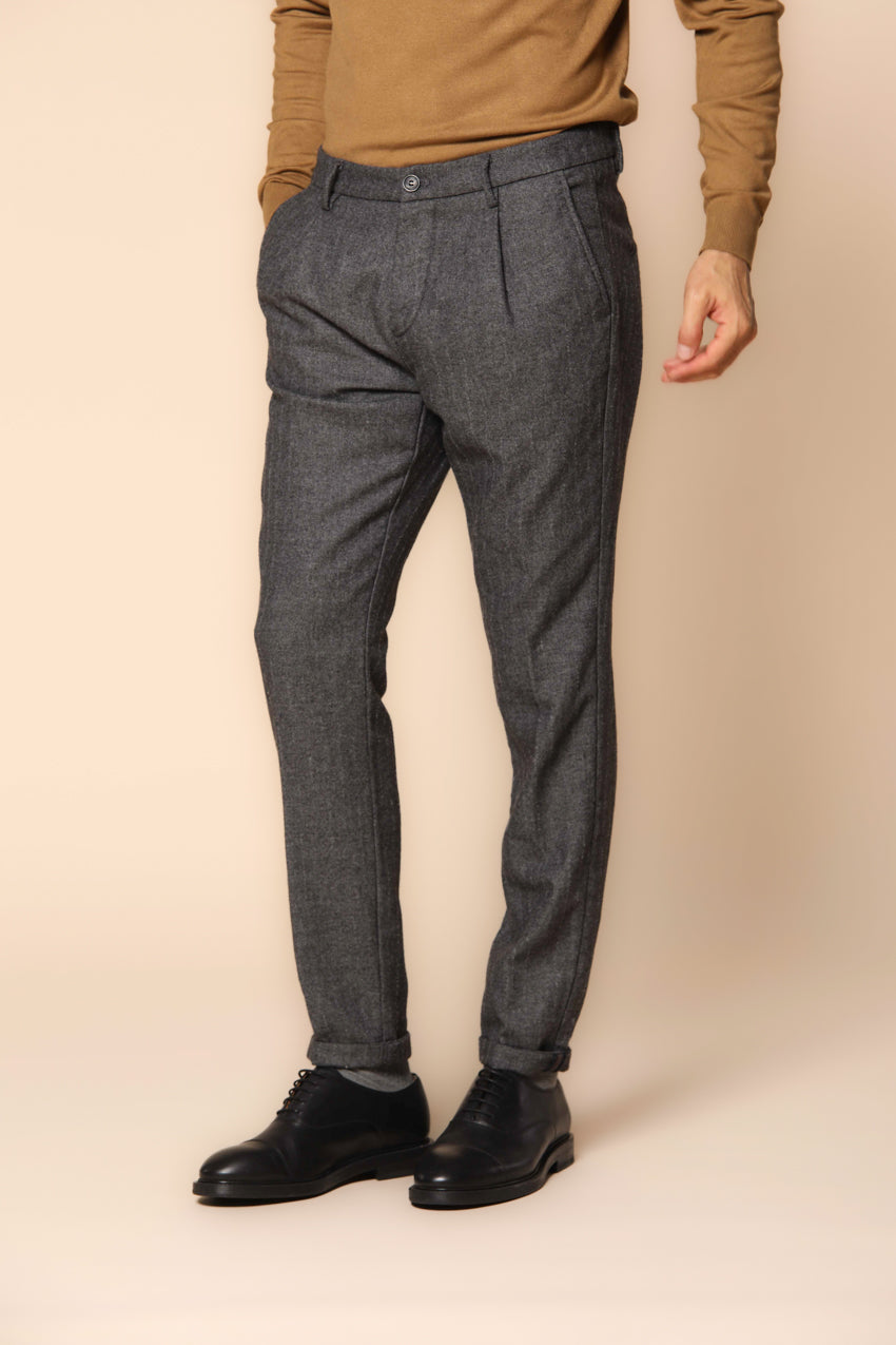 Osaka 1 Pinces men's chino pants in pinstripe flannel carrot fit