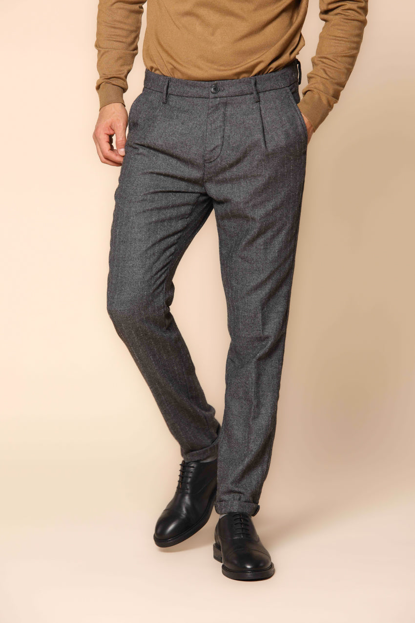 Osaka 1 Pinces pantalon chino homme en flanelle à pinstripe coupe carrot