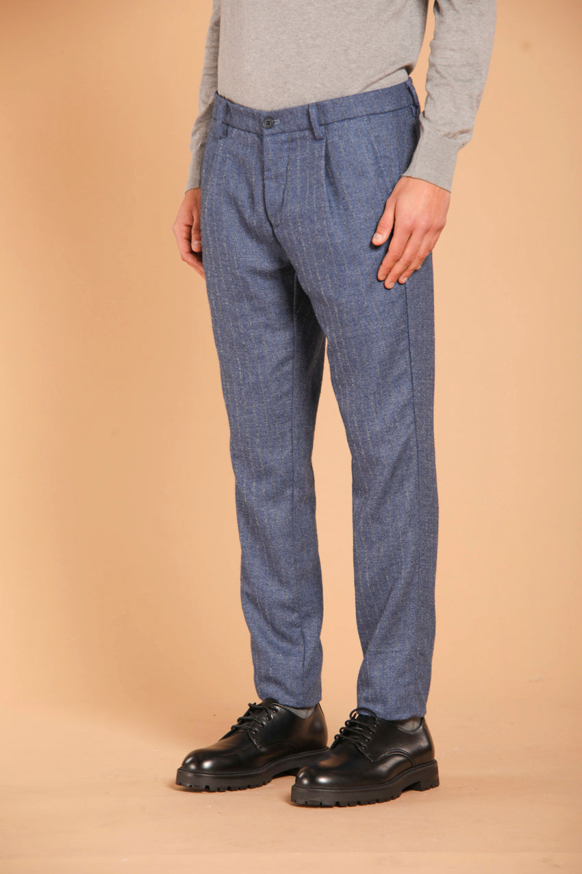 Osaka 1 Pinces men's chino pants in pinstripe flannel carrot fit