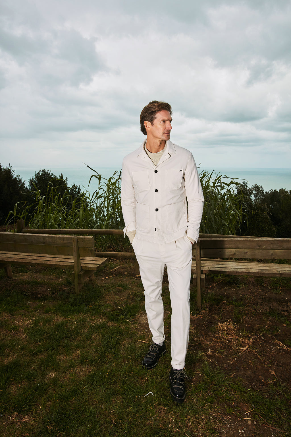 Osaka 1 Pinces pantalón chino hombre en algodón lana carrot fit