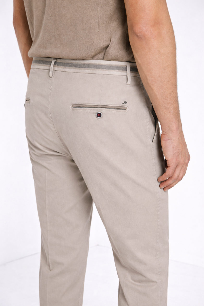Torino Summer pantalón chino hombre en sarga de algodón y lyocell slim fit