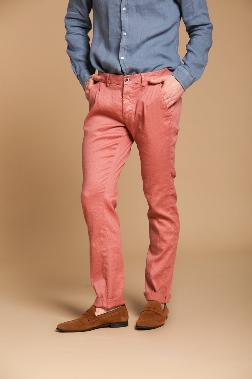 Torino pantalón chino hombre  en sarga de algodón y lino slim fit