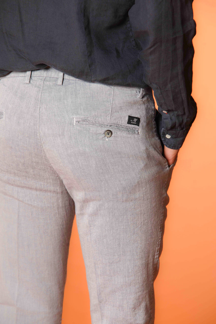 Torino pantalón chino hombre en sarga de algodón y lino con hilo azul slim fit