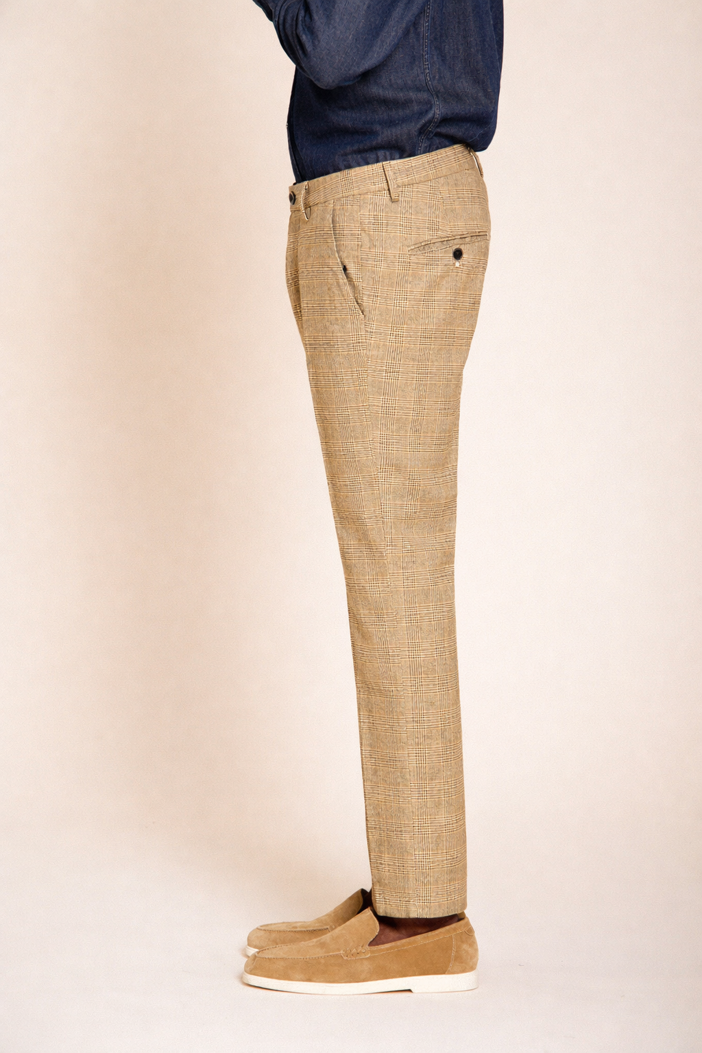 Torino pantalón chino hombre estampado príncipe de Gales con hilo oscuro slim fit