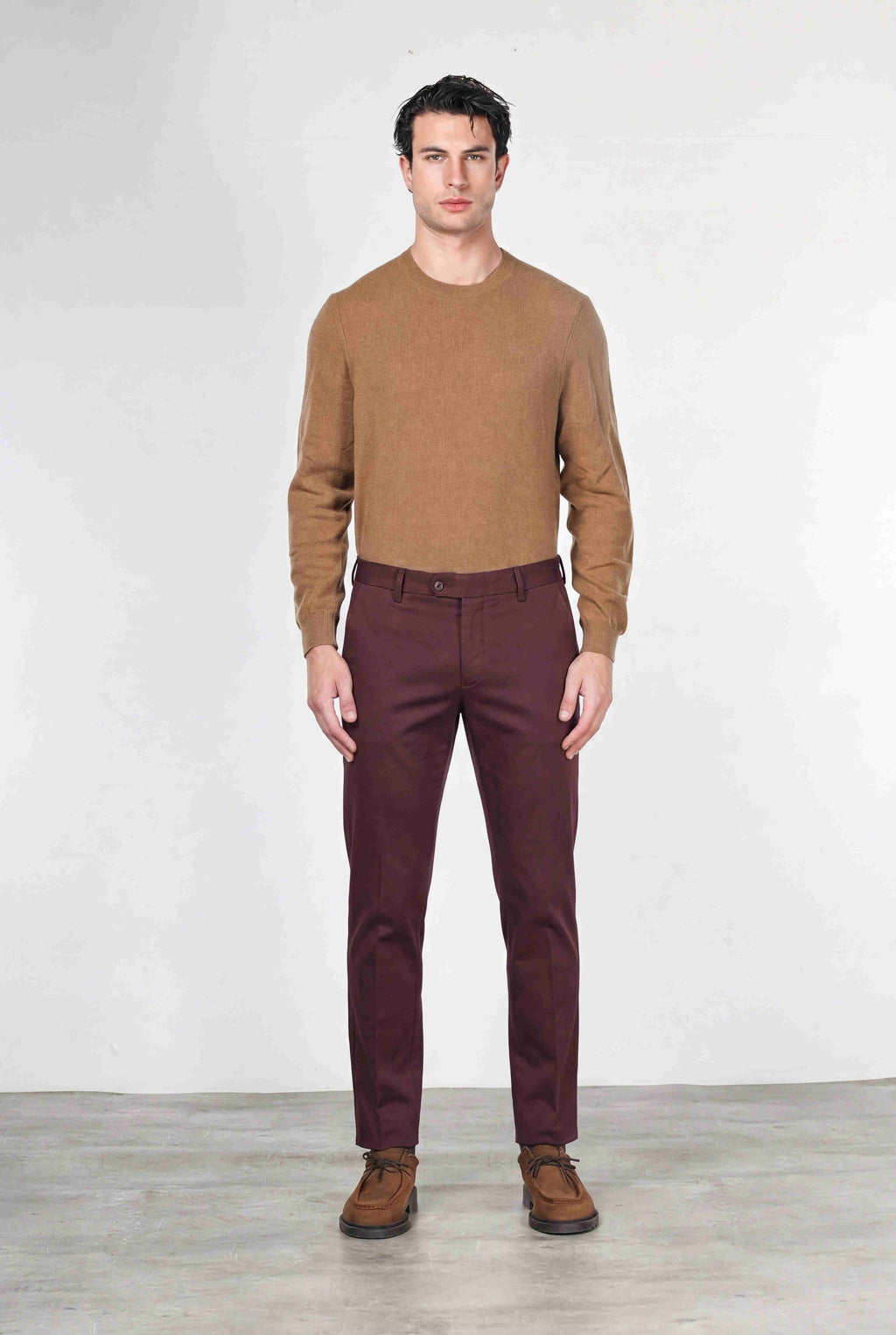 Torino Flex men’s chino pants in satin, slim fit ①