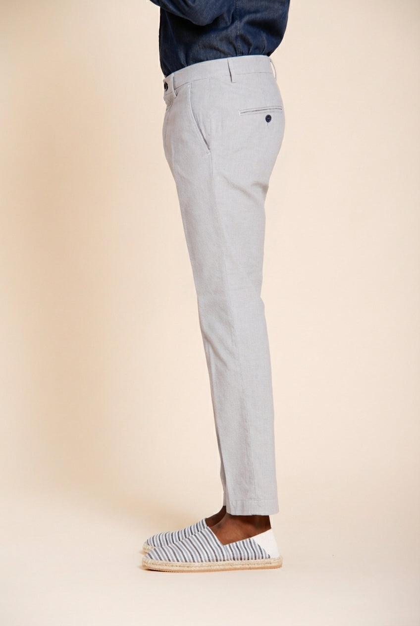 Torino men's chino pants in blue yarn-dyed houndstooth micro-pattern slim fit