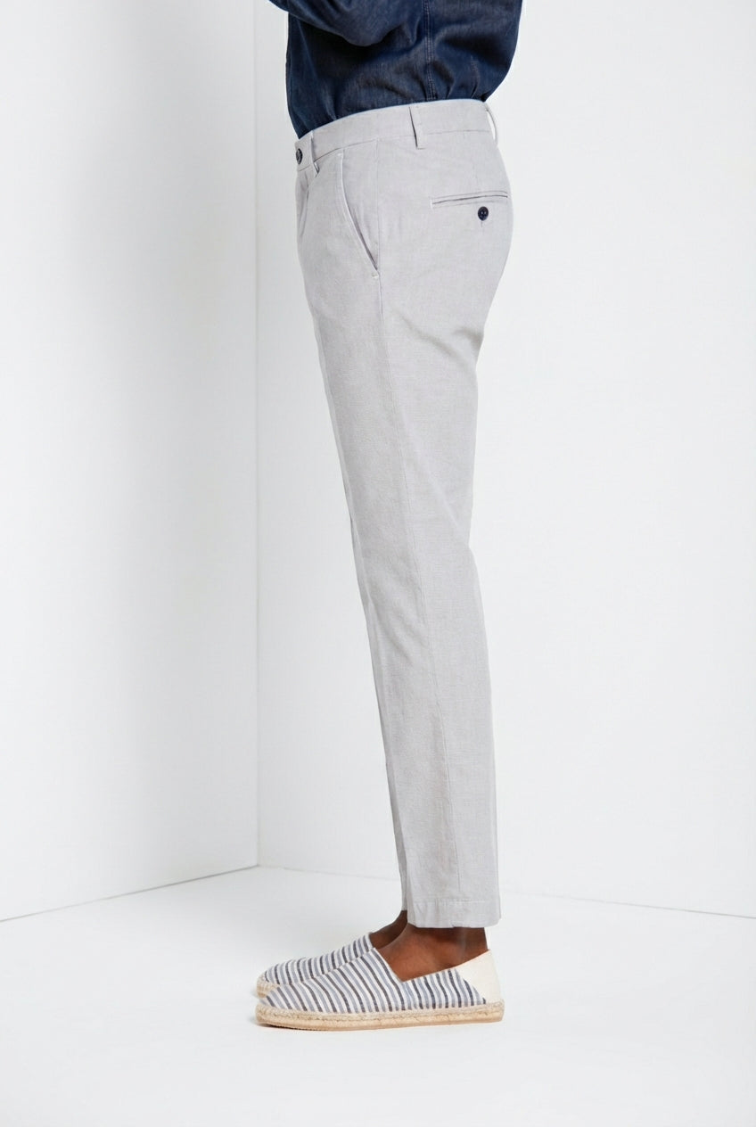 Torino men's chino pants in blue yarn-dyed houndstooth micro-pattern slim fit