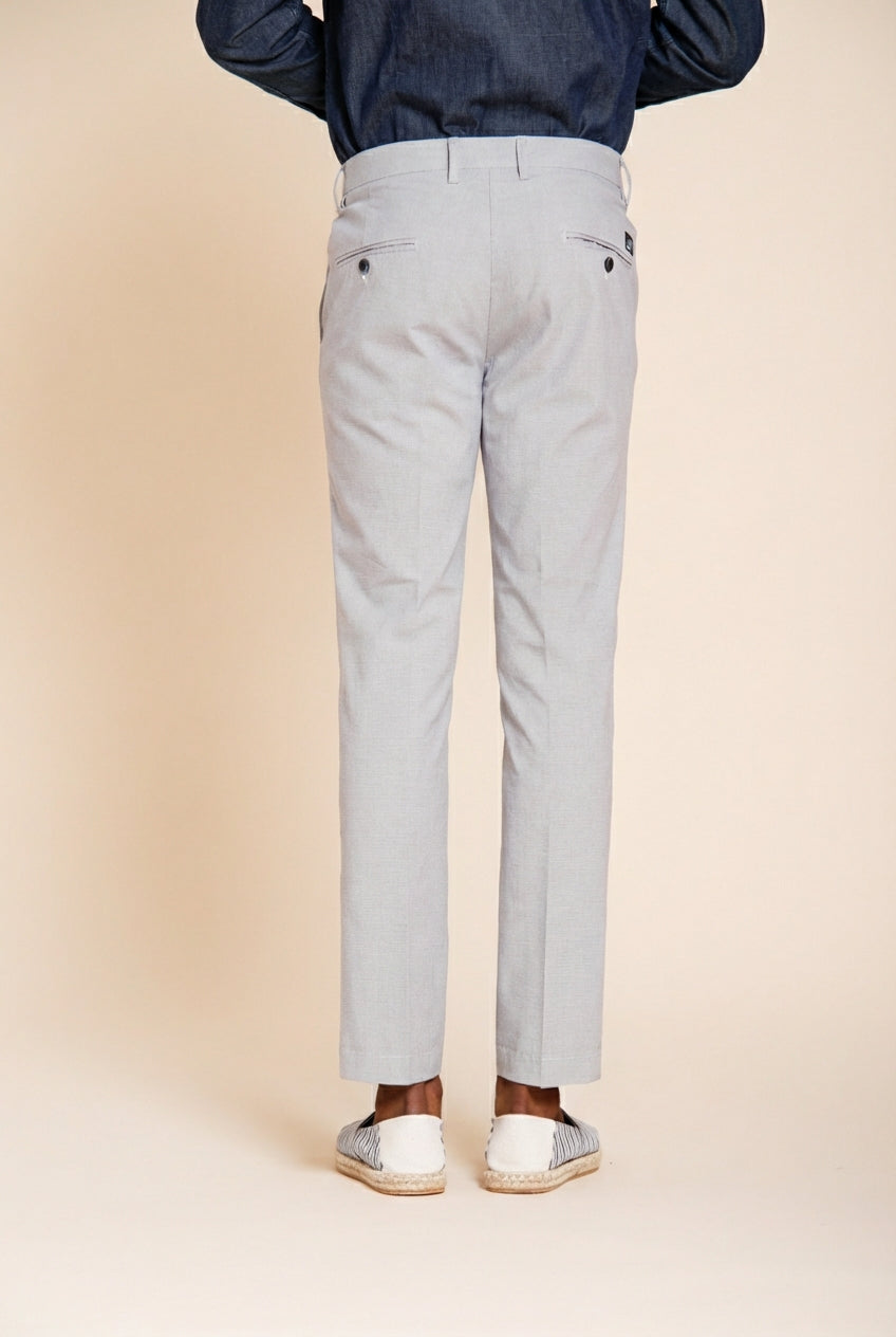 Torino men's chino pants in blue yarn-dyed houndstooth micro-pattern slim fit