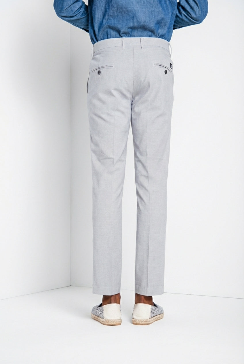 Torino men's chino pants in blue yarn-dyed houndstooth micro-pattern slim fit