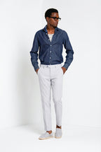 Torino men's chino pants in blue yarn-dyed houndstooth micro-pattern slim fit