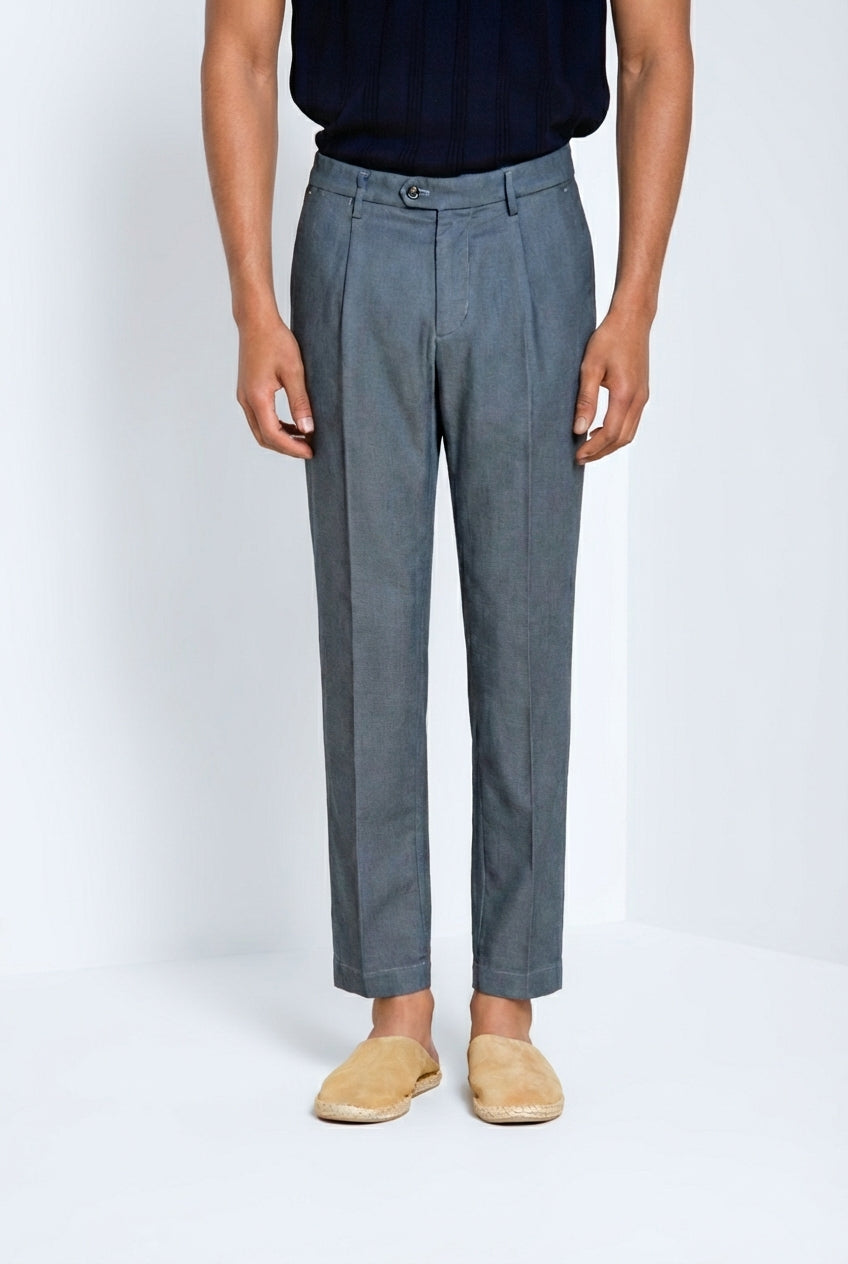 Torino 1 Pinces Flex pantalón chino hombre en algodón Prestige tejido ojo de perdiz slim fit