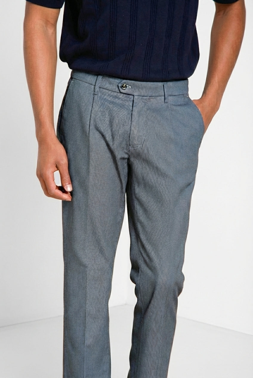 Torino 1 Pinces Flex pantalone chino uomo in occhio di pernice di cotone Prestige slim fit