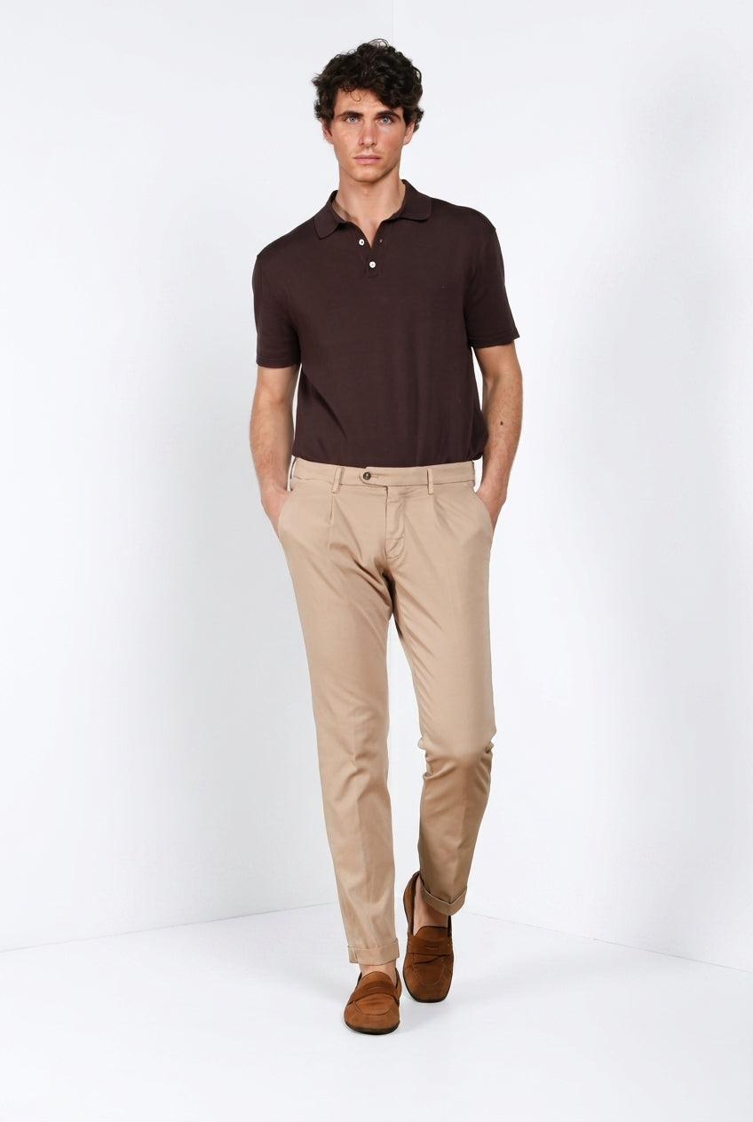 Torino 1 Pinces Flex pantalón chino hombre en gabardina super stretch slim fit